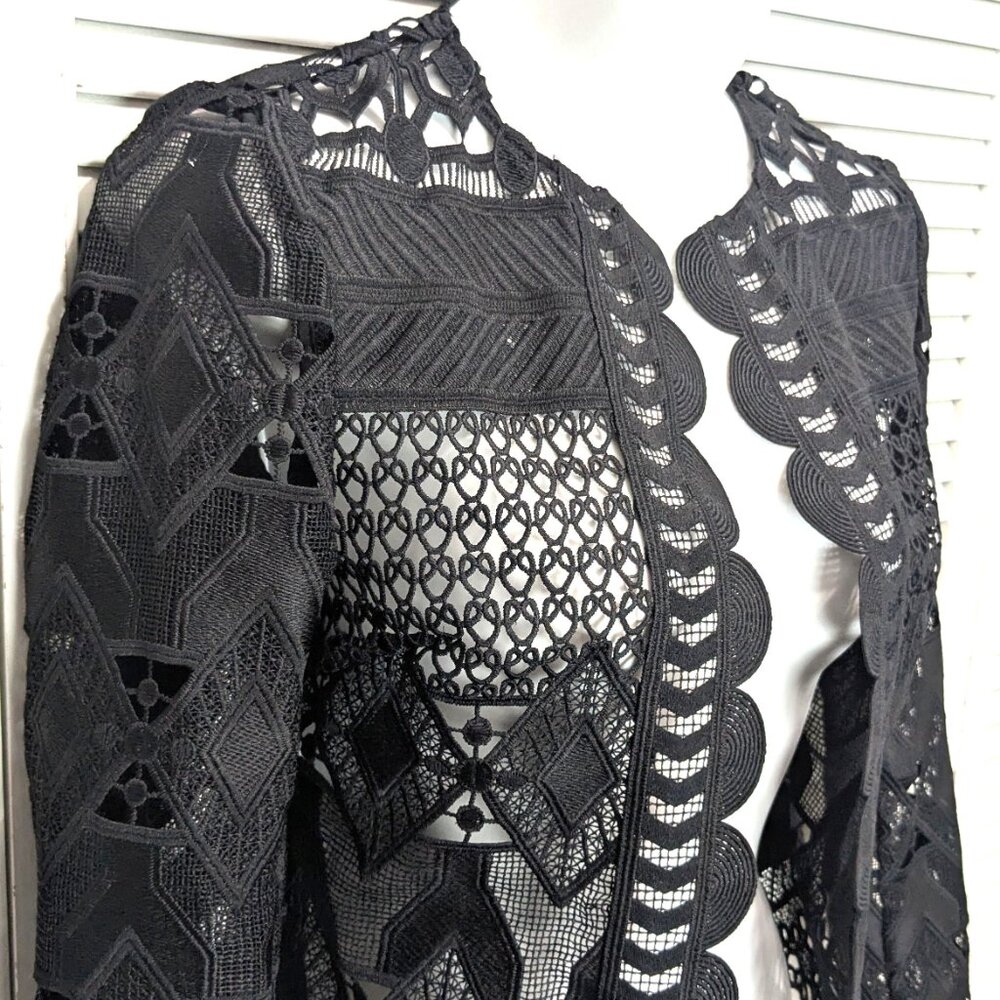 SOLDTed Baker London Black Lace Jacket Blazer Size 0 Open Sheer Dalmy Cropped - Picture 4 of 16